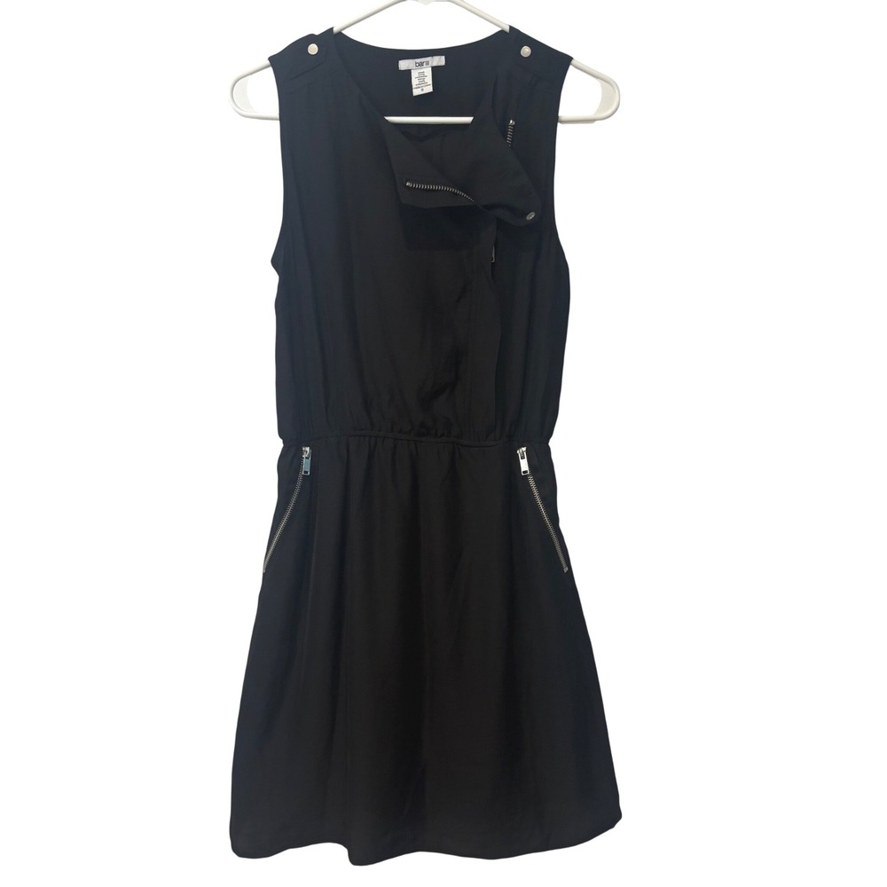 bar III Black Dress Sleeveless Zipper Accents Elastic Waist Size S Punk Chic